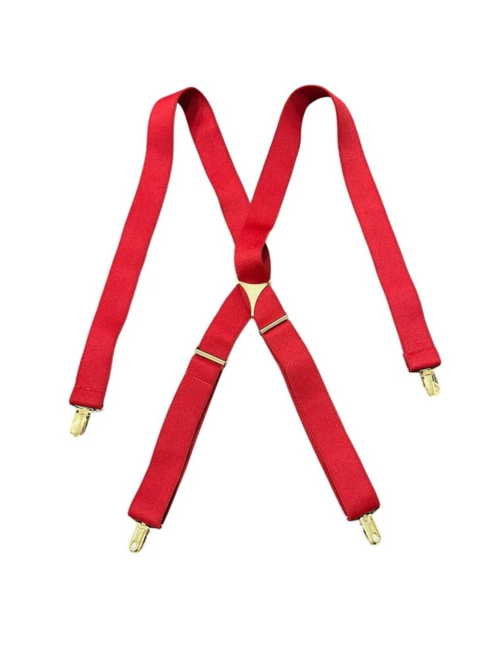 Adjustable Red Suspenders Gold Tone Metal Clips Unisex Retro Classic Academia